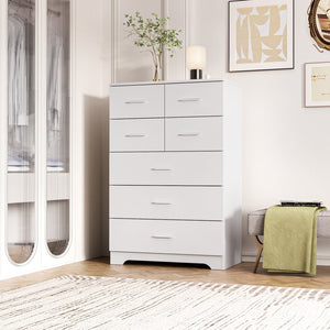English Elm Wooden Seven Drawer Vertical Organizer with Built-in Outlet for Bedroom or Office White T3210P477355
