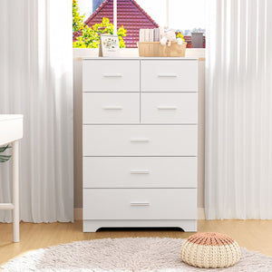 English Elm Wooden Seven Drawer Vertical Organizer with Built-in Outlet for Bedroom or Office White T3210P477355