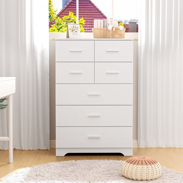 English Elm Wooden Seven Drawer Vertical Organizer with Built-in Outlet for Bedroom or Office White T3210P477355