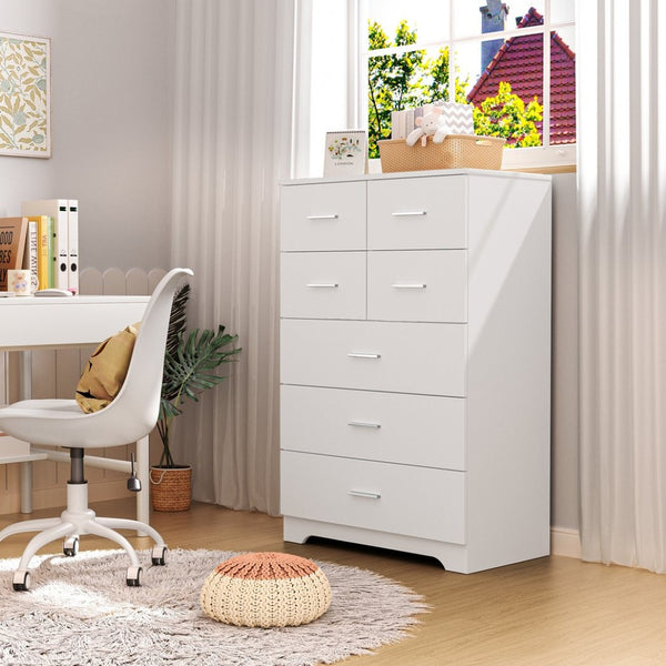 English Elm Wooden Seven Drawer Vertical Organizer with Built-in Outlet for Bedroom or Office White T3210P477355