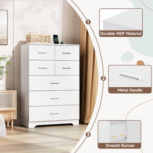 English Elm Wooden Seven Drawer Vertical Organizer with Built-in Outlet for Bedroom or Office White T3210P477355