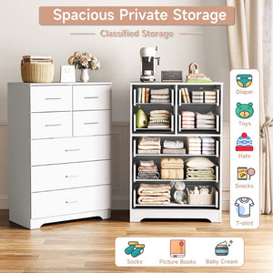 English Elm Wooden Seven Drawer Vertical Organizer with Built-in Outlet for Bedroom or Office White T3210P477355