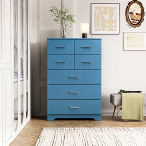 English Elm Wooden Seven Drawer Vertical Organizer with Built-in Outlet for Bedroom or Office Blue T3210P477356