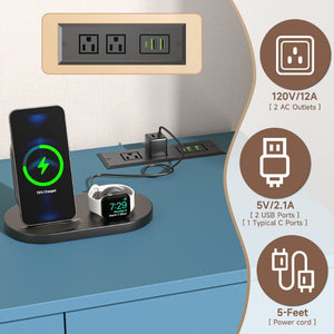 English Elm Wooden Seven Drawer Vertical Organizer with Built-in Outlet for Bedroom or Office Blue T3210P477356