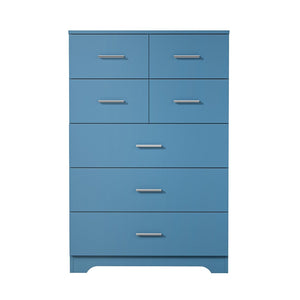 English Elm Wooden Seven Drawer Vertical Organizer with Built-in Outlet for Bedroom or Office Blue T3210P477356