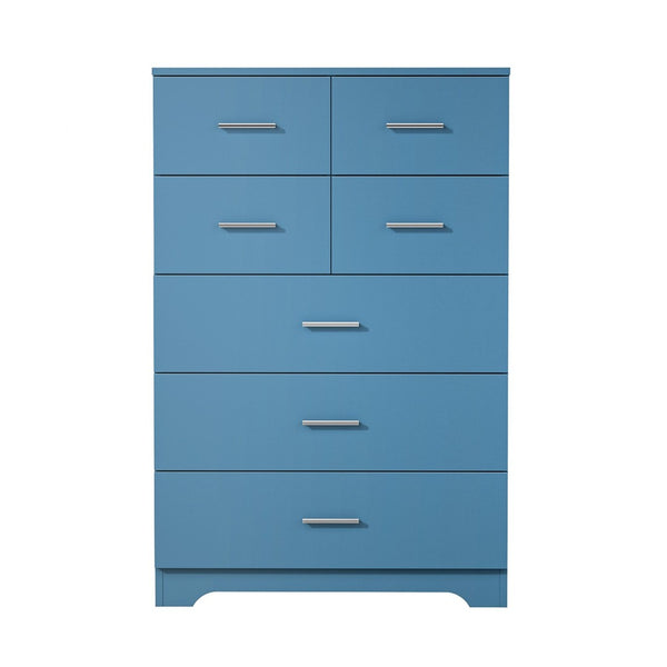 English Elm Wooden Seven Drawer Vertical Organizer with Built-in Outlet for Bedroom or Office Blue T3210P477356