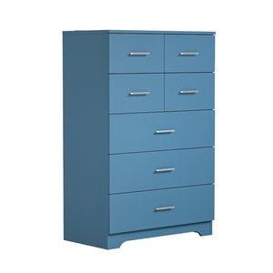 English Elm Wooden Seven Drawer Vertical Organizer with Built-in Outlet for Bedroom or Office Blue T3210P477356