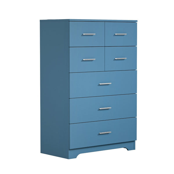 English Elm Wooden Seven Drawer Vertical Organizer with Built-in Outlet for Bedroom or Office Blue T3210P477356