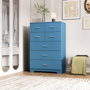 English Elm Wooden Seven Drawer Vertical Organizer with Built-in Outlet for Bedroom or Office Blue T3210P477356