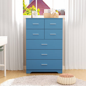 English Elm Wooden Seven Drawer Vertical Organizer with Built-in Outlet for Bedroom or Office Blue T3210P477356
