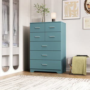 English Elm Wooden Seven Drawer Vertical Organizer with Built-in Outlet for Bedroom or Office Light Green T3210P477357