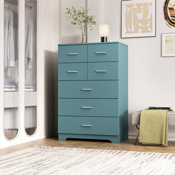 English Elm Wooden Seven Drawer Vertical Organizer with Built-in Outlet for Bedroom or Office Light Green T3210P477357
