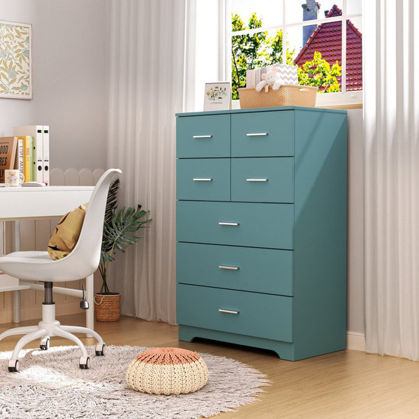 English Elm Wooden Seven Drawer Vertical Organizer with Built-in Outlet for Bedroom or Office Light Green T3210P477357