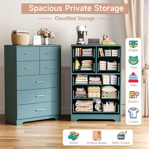 English Elm Wooden Seven Drawer Vertical Organizer with Built-in Outlet for Bedroom or Office Light Green T3210P477357
