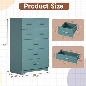 English Elm Wooden Seven Drawer Vertical Organizer with Built-in Outlet for Bedroom or Office Light Green T3210P477357