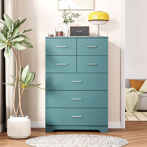 English Elm Wooden Seven Drawer Vertical Organizer with Built-in Outlet for Bedroom or Office Light Green T3210P477357