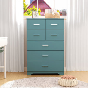 English Elm Wooden Seven Drawer Vertical Organizer with Built-in Outlet for Bedroom or Office Light Green T3210P477357