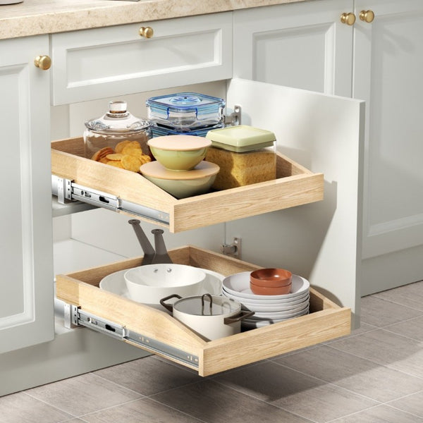 English Elm Single Pull Out Cabinet Organizer Solid Birch Oak Shelf with Soft Close Full Extension Rails T3210P516293