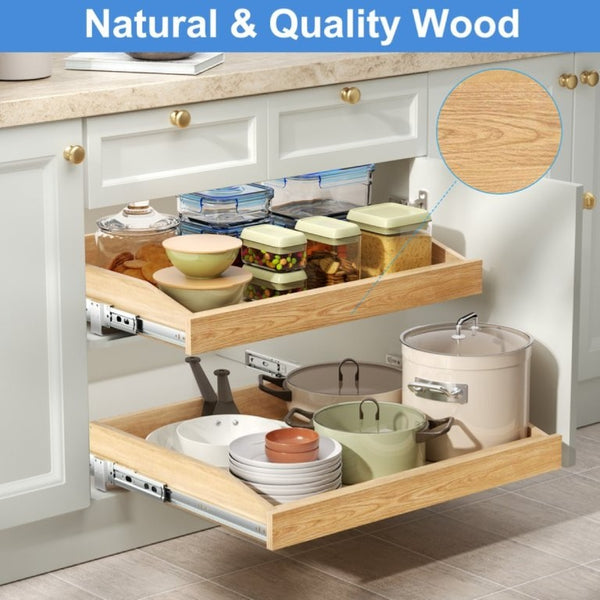 English Elm Single Pull Out Cabinet Organizer Solid Birch Oak Shelf with Soft Close Full Extension Rails T3210P516293