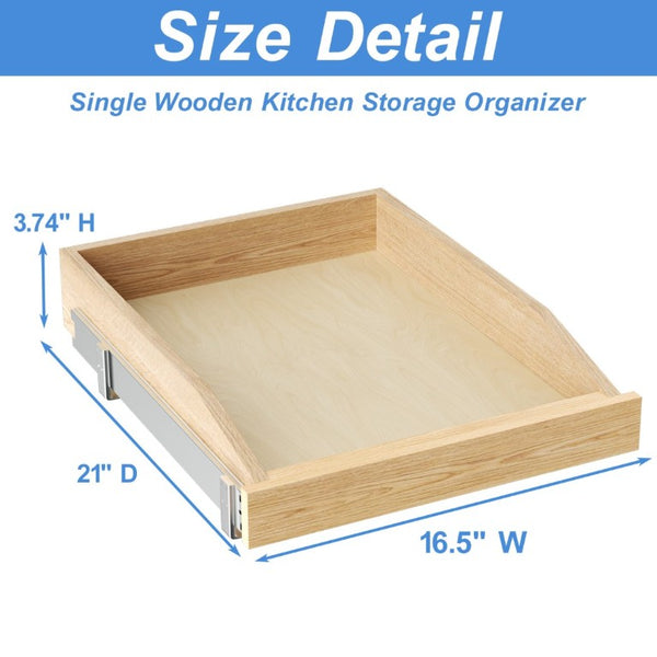 English Elm Single Pull Out Cabinet Organizer Solid Birch Oak Shelf with Soft Close Full Extension Rails T3210P516293