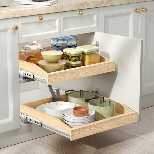English Elm Single Pull Out Wood Shelf Organizer Birch Oak Base Cabinet Soft Close Kitchen T3210P516294