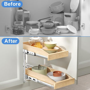 English Elm 2 Tier Birch Oak Slide Out Cabinet Organizer Soft Close Pantry Kitchen Storage T3210P516295