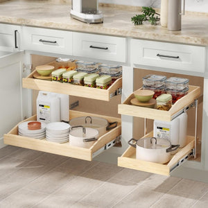 English Elm 2 Tier Birch Oak Slide Out Cabinet Organizer Soft Close Pantry Kitchen Storage T3210P516295