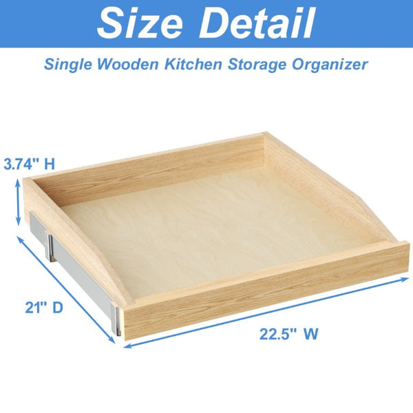 English Elm Single Pull Out Cabinet Shelf Solid Birch Oak Wood Soft Close Kitchen Organizer T3210P516296