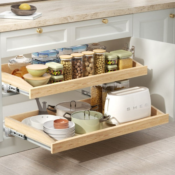 English Elm Single Pull Out Cabinet Shelf Solid Birch Oak Wood Soft Close Kitchen Organizer T3210P516296