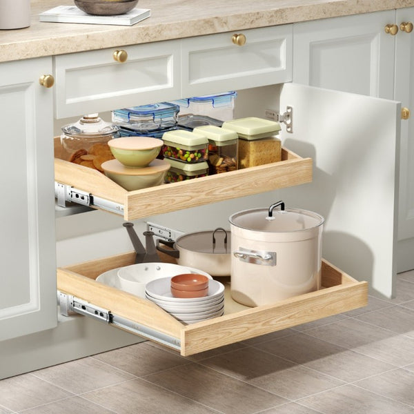 English Elm Single Pull Out Cabinet Shelf Solid Birch Oak Wood Soft Close Kitchen Organizer T3210P516296