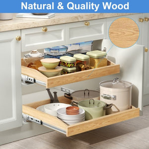 English Elm Single Pull Out Cabinet Shelf Solid Birch Oak Wood Soft Close Kitchen Organizer T3210P516296