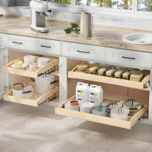 English Elm Single Pull Out Cabinet Shelf Solid Birch Oak Wood Soft Close Kitchen Base Organizer T3210P516299