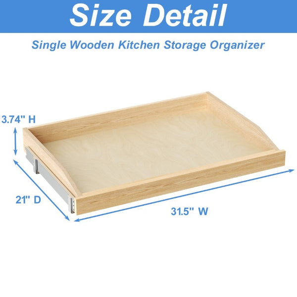 English Elm Single Pull Out Cabinet Shelf Solid Birch Oak Wood Soft Close Kitchen Base Organizer T3210P516299