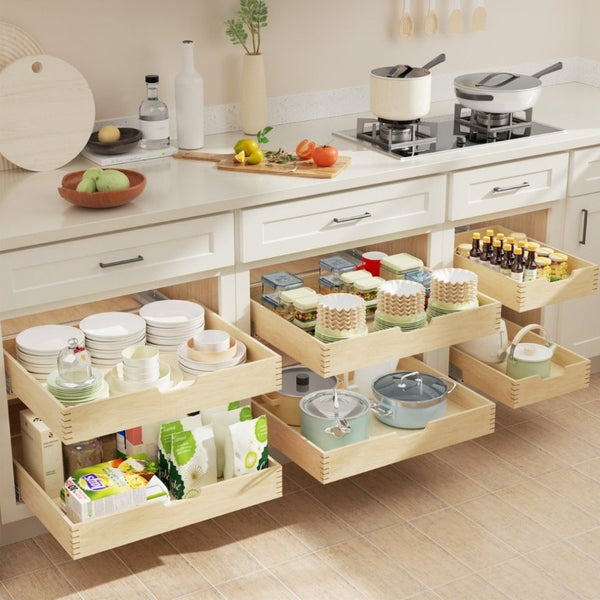 English Elm Pull Out Kitchen Cabinet Organizer Birch Oak Soft Close Slide with 100 Lb Capacity T3210P516307