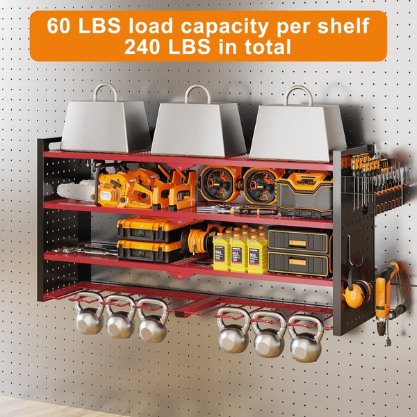 English Elm 33 Inch Steel Wall Mounted Drill Rack with 8 Outlet Charging Station for Garage T3210P530631