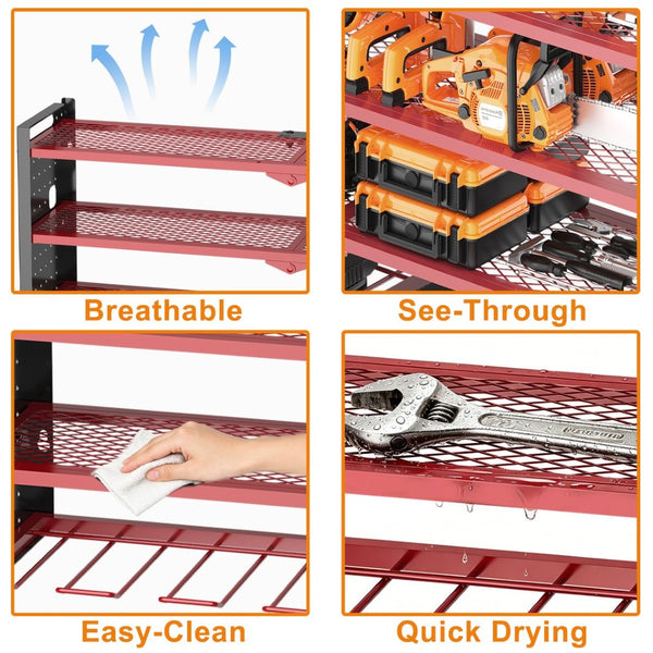 English Elm 33 Inch Steel Wall Mounted Drill Rack with 8 Outlet Charging Station for Garage T3210P530631