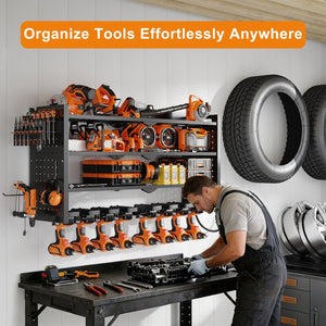 English Elm 33 Inch Modular Wall Mounted Tool Organizer with 8 Outlet Charging Station and Drill Rack T3210P530632