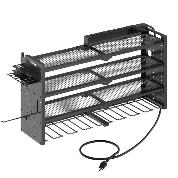 English Elm 33 Inch Modular Wall Mounted Tool Organizer with 8 Outlet Charging Station and Drill Rack T3210P530632