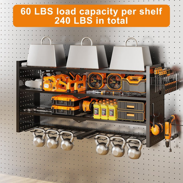 English Elm 33 Inch Modular Wall Mounted Tool Organizer with 8 Outlet Charging Station and Drill Rack T3210P530632