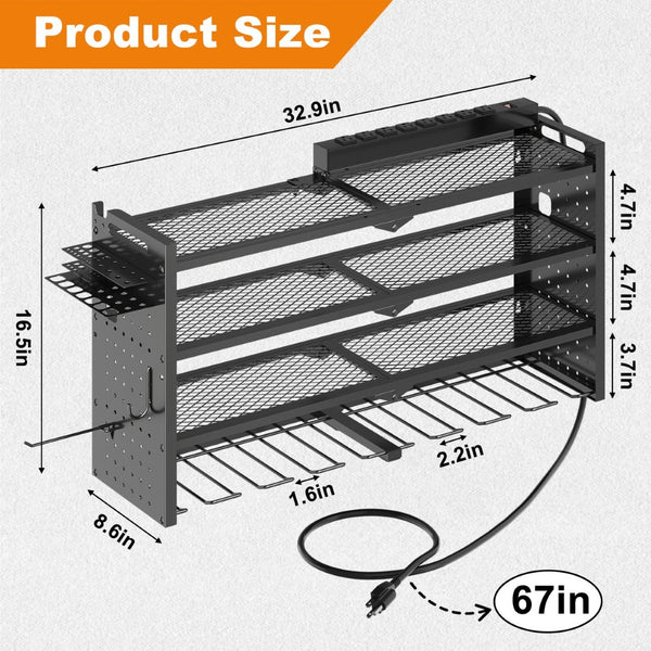 English Elm 33 Inch Modular Wall Mounted Tool Organizer with 8 Outlet Charging Station and Drill Rack T3210P530632