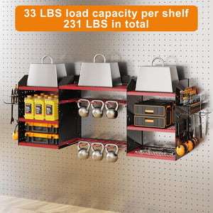 English Elm 40 Inch Steel Wall Drill Rack with Built-In 8-Outlet Charging Station for Garage Workshops T3210P530634