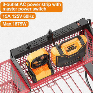 English Elm 40 Inch Steel Wall Drill Rack with Built-In 8-Outlet Charging Station for Garage Workshops T3210P530634