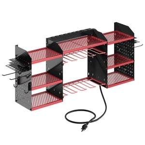 English Elm 40 Inch Steel Wall Drill Rack with Built-In 8-Outlet Charging Station for Garage Workshops T3210P530634