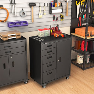 English Elm Metal Rolling Tool Cabinet with Five Drawers Locking Door and Casters for Garage T3210P530927
