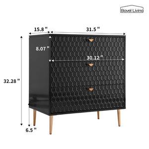 English Elm Storage Cabinet Three Drawer Chest with Honeycomb Panels and Tapered Gold Legs T3609P548455