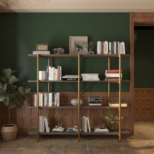 English Elm 74.6 Inch Gold Steel Four Tier Open Bookshelf with MDF Shelves for Modern Interiors T3609P548457
