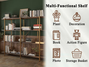 English Elm 74.6 Inch Gold Steel Four Tier Open Bookshelf with MDF Shelves for Modern Interiors T3609P548457