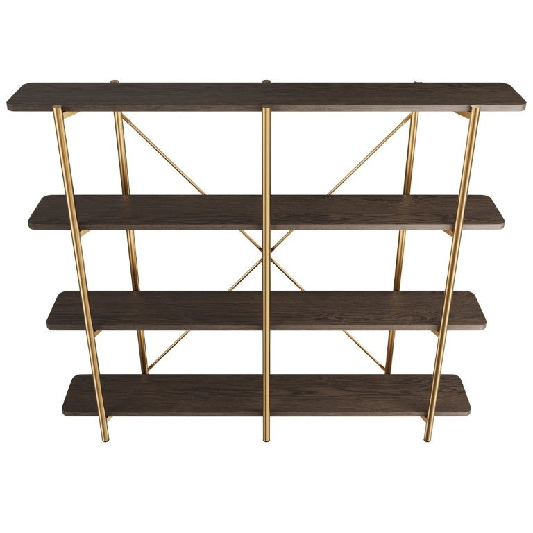 English Elm 74.6 Inch Gold Steel Four Tier Open Bookshelf with MDF Shelves for Modern Interiors T3609P548457