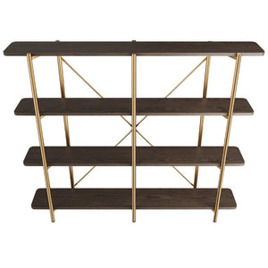 English Elm 74.6 Inch Gold Steel Four Tier Open Bookshelf with MDF Shelves for Modern Interiors T3609P548457