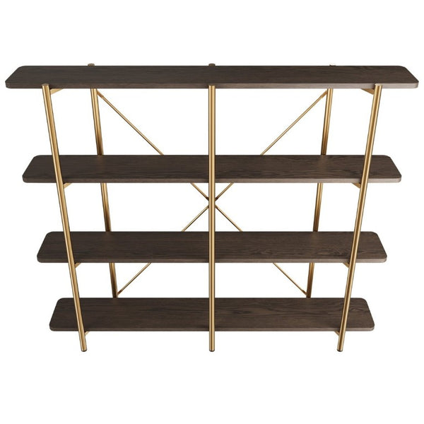English Elm 74.6 Inch Gold Steel Four Tier Open Bookshelf with MDF Shelves for Modern Interiors T3609P548457